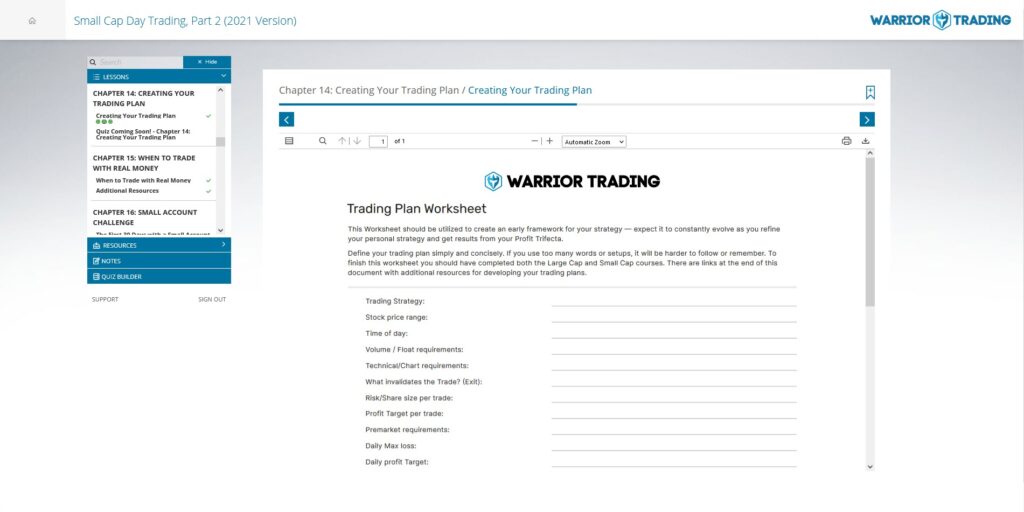 Warrior Pro Trading Plan Template